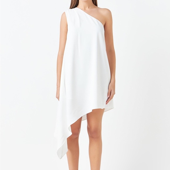 Endless Rose Shoulder Pintucked Asymmetrical Mini Dress - Picture 1 of 4